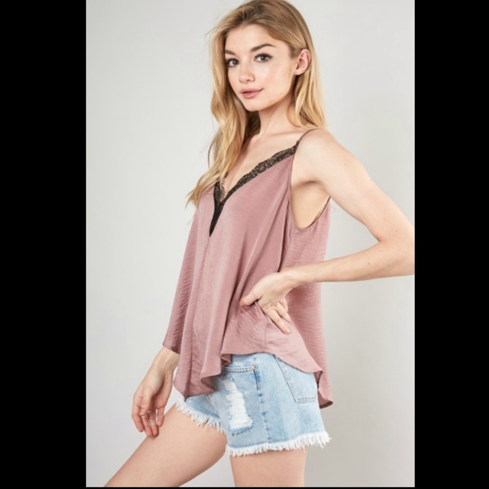 MUSTARD SEED Crush Lace Trim Cami Tank Top M